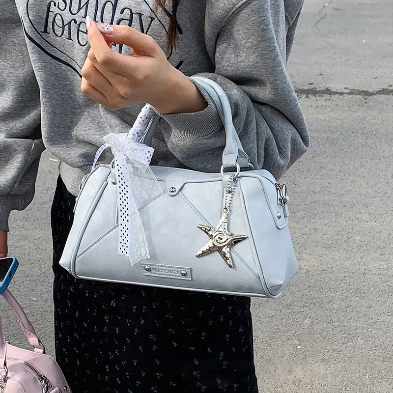 Women Fashion Zip Chain Decor Bowling Bag Korean Lace Bowknot Handbag Rivet Studded Multi Functional Crossbody Shoulder Bag
Women Fashion Zip Chain Decor Bowling Bag Korean Lace Bowknot Handbag Rivet Studded Multi Functional Crossbody Shoulder Bag