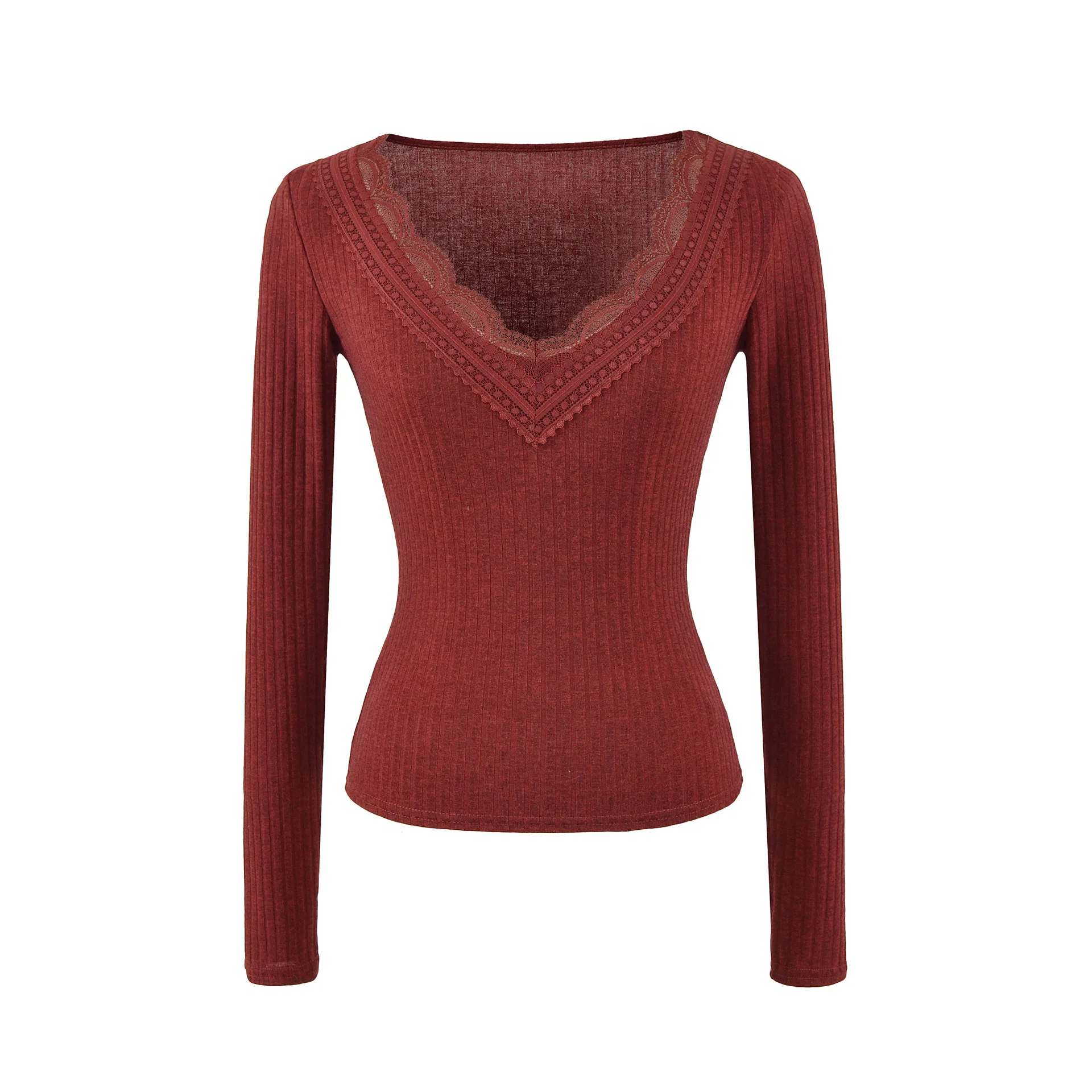 New French Style Lace Patchwork Solid Color T-Shirt Casual V-Neck Long Sleeved Ribbed Knit Base Shirt T-Shirt Elegant VM81
New French Style Lace Patchwork Solid Color T-Shirt Casual V-Neck Long Sleeved Ribbed Knit Base Shirt T-Shirt Elegant VM81