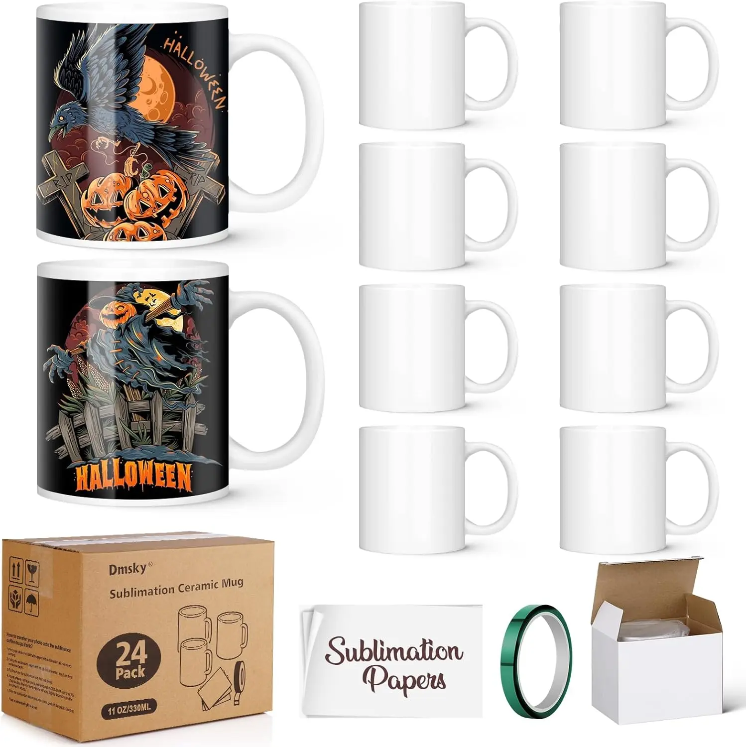 Sublimation Mugs 11 oz White Ceramic Bulk Coffee Cups with Box, Heat Tape, Sublimation Paper for DIY Printing Set of 24
Sublimation Mugs 11 oz White Ceramic Bulk Coffee Cups with Box, Heat Tape, Sublimation Paper for DIY Printing Set of 24
