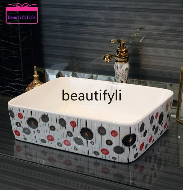 YL Platform basin square hotel hand washing white art balcony washbasin simple wind
YL Platform basin square hotel hand washing white art balcony washbasin simple wind