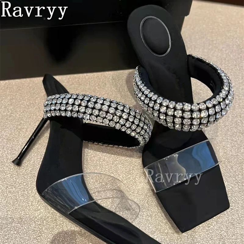 Bling Rhinestone Square Toe Slippers for Women Pvc Patchwork Transparent Outside Thin High Heels Black Sandals
Bling Rhinestone Square Toe Slippers for Women Pvc Patchwork Transparent Outside Thin High Heels Black Sandals