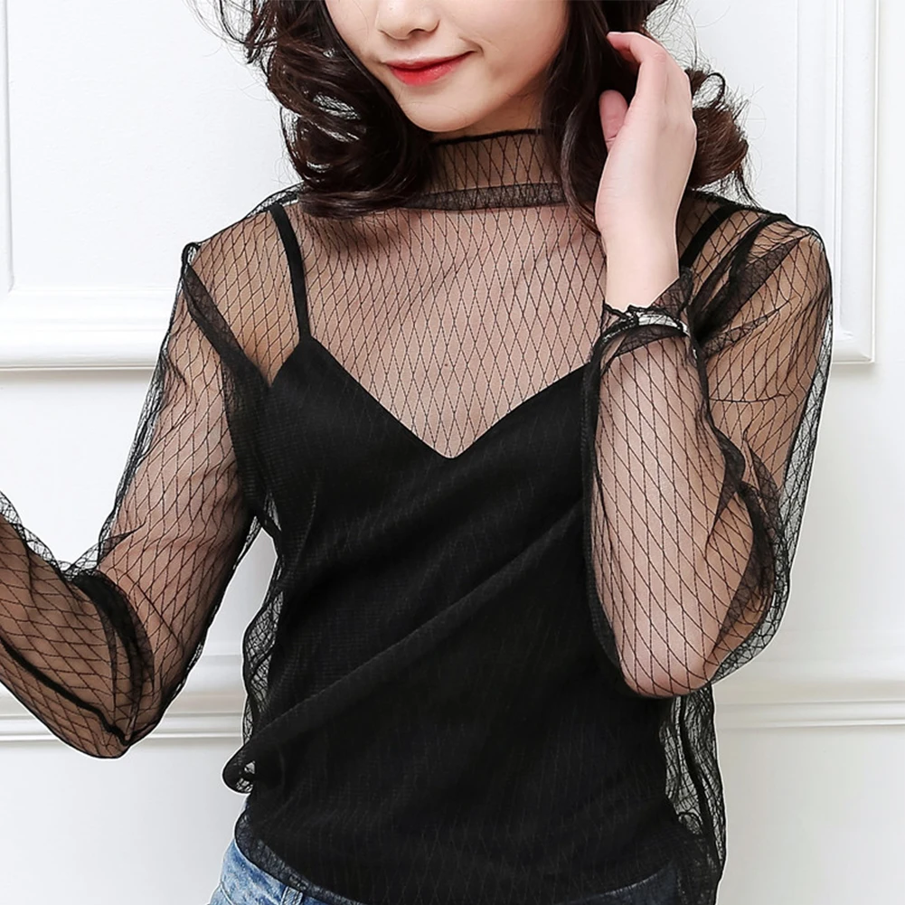 See-Through Shirt Trendy Women's Sheer Black Mesh Long Sleeve Top See Through Bottoming Shirt for Layering (120 chars)
See-Through Shirt Trendy Women's Sheer Black Mesh Long Sleeve Top See Through Bottoming Shirt for Layering (120 chars)
