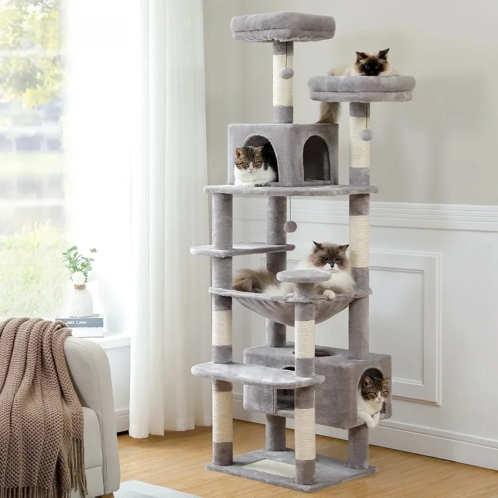 73 Inch Large Cat Climbing Post, Dedicated Cat Tree Multi-Level Play Tower, Apartment Style 7 Sisal Cat Scratching Post Grey
73 Inch Large Cat Climbing Post, Dedicated Cat Tree Multi-Level Play Tower, Apartment Style 7 Sisal Cat Scratching Post Grey