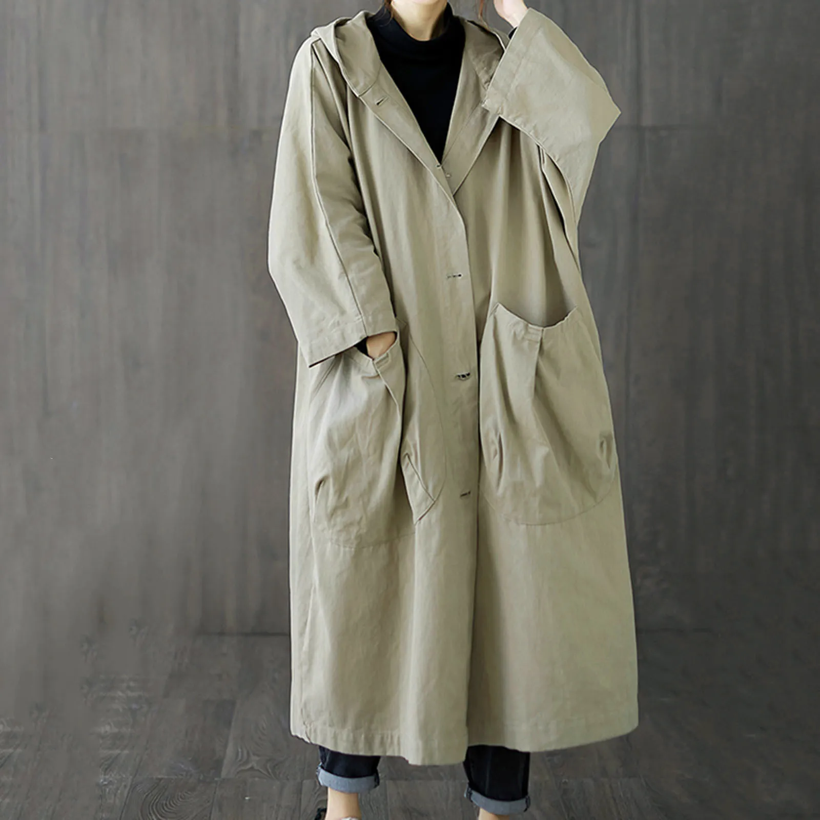 Spring Women Loose Long Trench Jacket Fashion Kakhi Green Black Red Single-breasted Hooded Coat Ladies Windproof Outwear
Spring Women Loose Long Trench Jacket Fashion Kakhi Green Black Red Single-breasted Hooded Coat Ladies Windproof Outwear