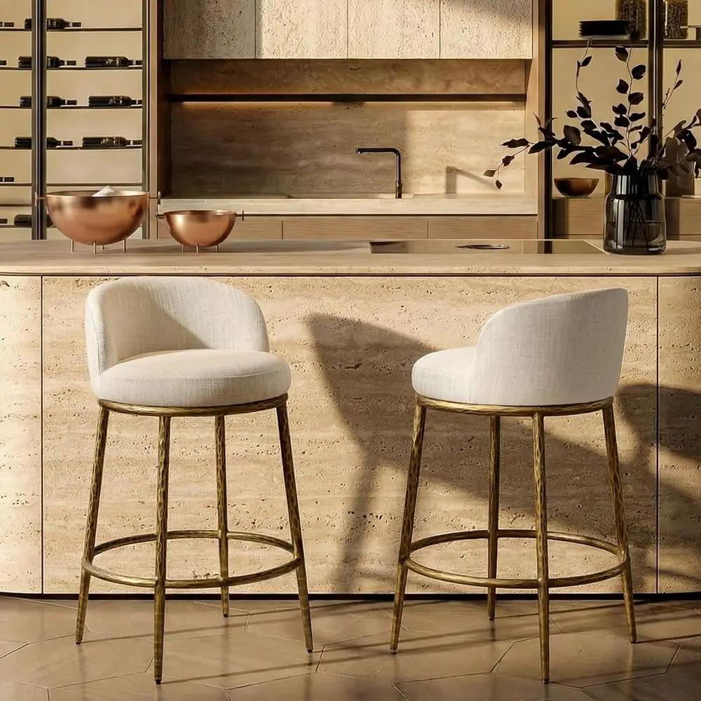 Set of 2 26 Antique Gold Counter Height Bar Stools with Upholstered Linen Backs
Set of 2 26 Antique Gold Counter Height Bar Stools with Upholstered Linen Backs