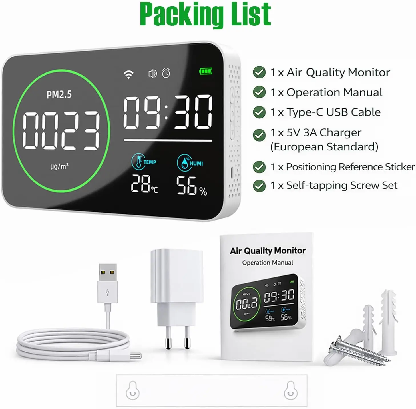 PM2.5 Detector with Smart App, Air Quality Meter with Alarm and Recording, Detects PM2.5, Temperature and Humidity, Compatible
PM2.5 Detector with Smart App, Air Quality Meter with Alarm and Recording, Detects PM2.5, Temperature and Humidity, Compatible