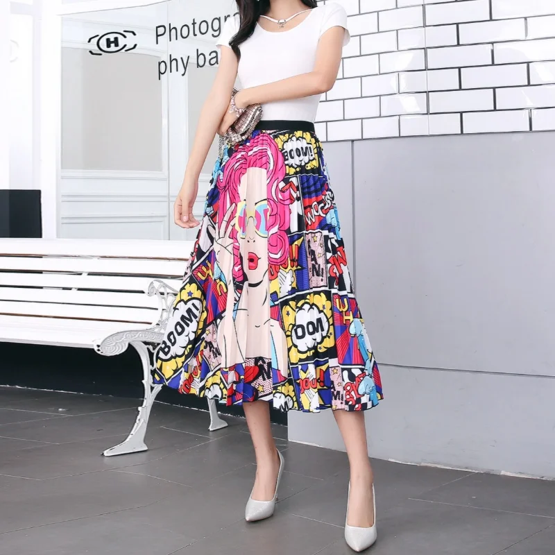 New Women's Skirt Fashion Casual Elastic Waist Pleated Skirt Print Medium Long Half Skirt Pleated Big Swing A-line Skirt
New Women's Skirt Fashion Casual Elastic Waist Pleated Skirt Print Medium Long Half Skirt Pleated Big Swing A-line Skirt