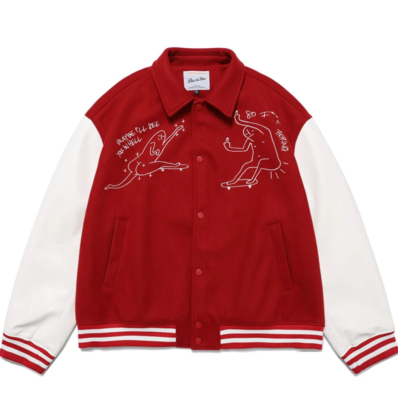 Men Spoof Pattern Embroidery Short Varsity Jackets HipHop Japanese Harajuku Retro Baseball Jacket Woman Loose Red Bomber Outwear
Men Spoof Pattern Embroidery Short Varsity Jackets HipHop Japanese Harajuku Retro Baseball Jacket Woman Loose Red Bomber Outwear