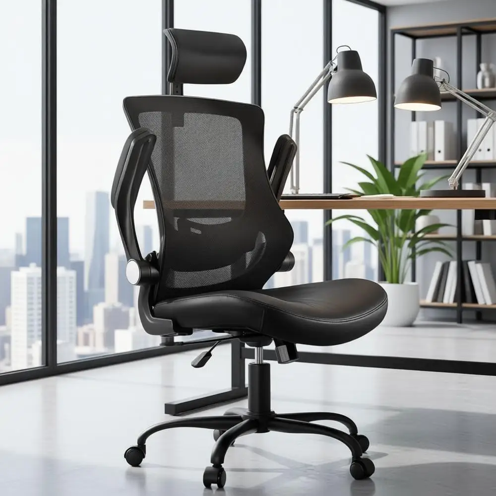 Эргономичное сетчатое офисное кресло: регулируемая поясничная опора, вращающееся настольное кресло с откидными подлокотниками для домашнего офиса (ярко-черный)
Эргономичное сетчатое офисное кресло: регулируемая поясничная опора, вращающееся настольное кресло с откидными подлокотниками для домашнего офиса (ярко-черный)