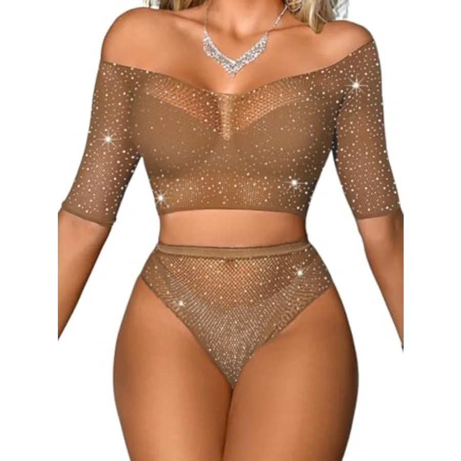 EHSUYAB Sexy Womens Fishnet Bodysuit, Rhinestone Top Off The Shoulder Mesh 2 Pcs Lingerie, Rave Exotic Dancer Outfits Club
EHSUYAB Sexy Womens Fishnet Bodysuit, Rhinestone Top Off The Shoulder Mesh 2 Pcs Lingerie, Rave Exotic Dancer Outfits Club