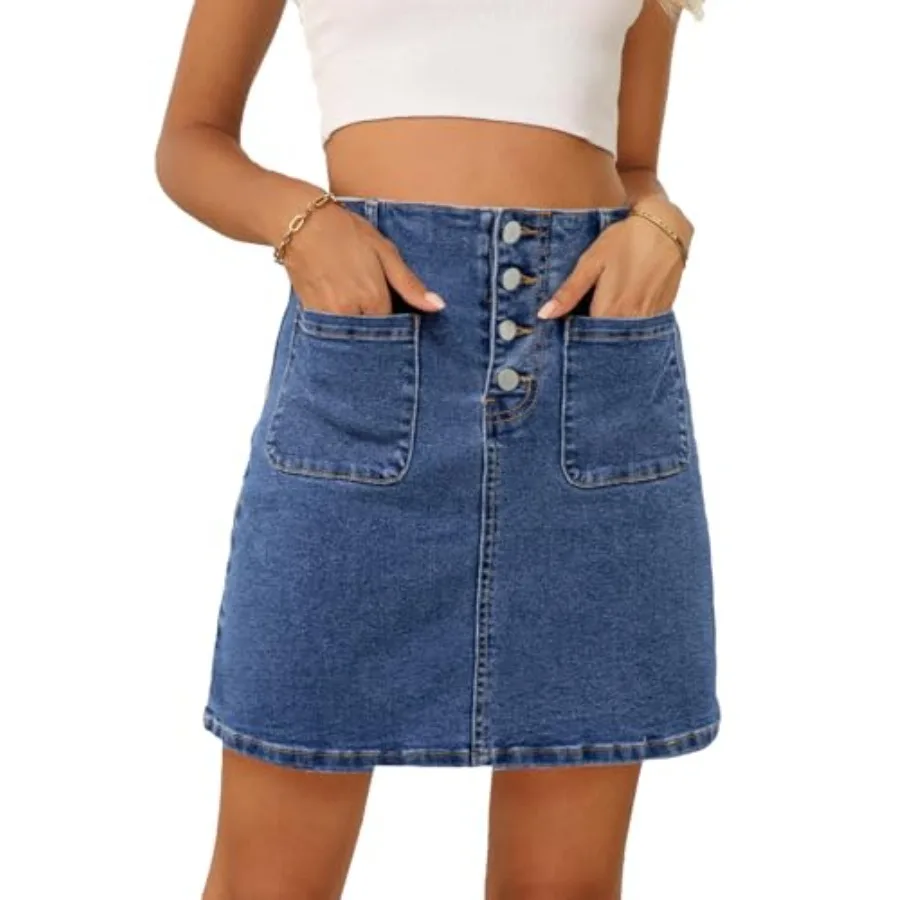 Women's Jean Skirt High Waist Summer Stretch Zimbaplatinum Denim Skirt Button Knee Length Skirt with Pockets
Women's Jean Skirt High Waist Summer Stretch Zimbaplatinum Denim Skirt Button Knee Length Skirt with Pockets