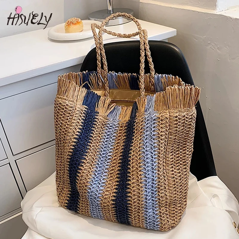 Striped Beach Straw Bag Large Capacity Shoulder Bags For Women 2025 new Handmade Woven Handbag Raffia Rattan Casual Tote Bag
Striped Beach Straw Bag Large Capacity Shoulder Bags For Women 2025 new Handmade Woven Handbag Raffia Rattan Casual Tote Bag