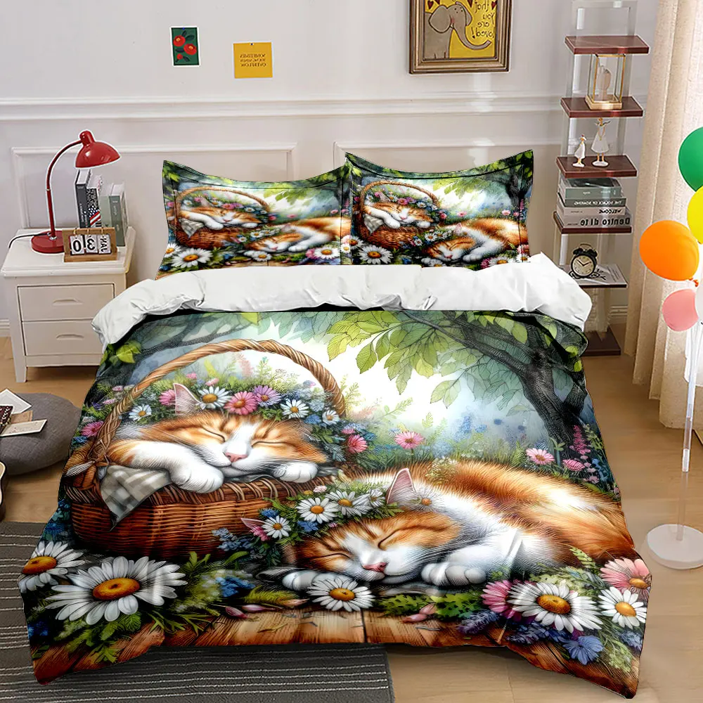 Adorable cats sleeping in flower basket Pattern Duvet Cover Set Digital Print Colorful Polyester Bedding with Zipper Closur
Adorable cats sleeping in flower basket Pattern Duvet Cover Set Digital Print Colorful Polyester Bedding with Zipper Closur