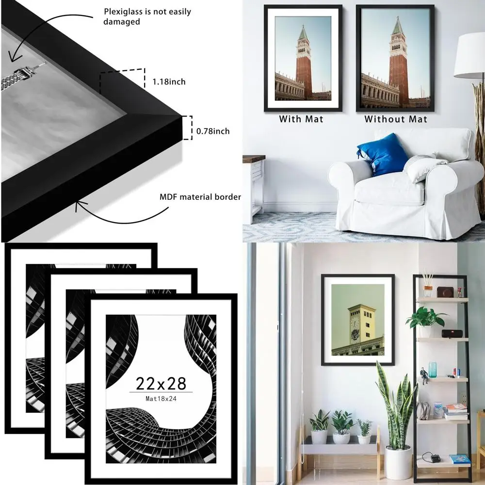 Set of 3 Black Picture Frames for 18x24 Photos or 22x28 without Mat, Wall Mount Display
Set of 3 Black Picture Frames for 18x24 Photos or 22x28 without Mat, Wall Mount Display