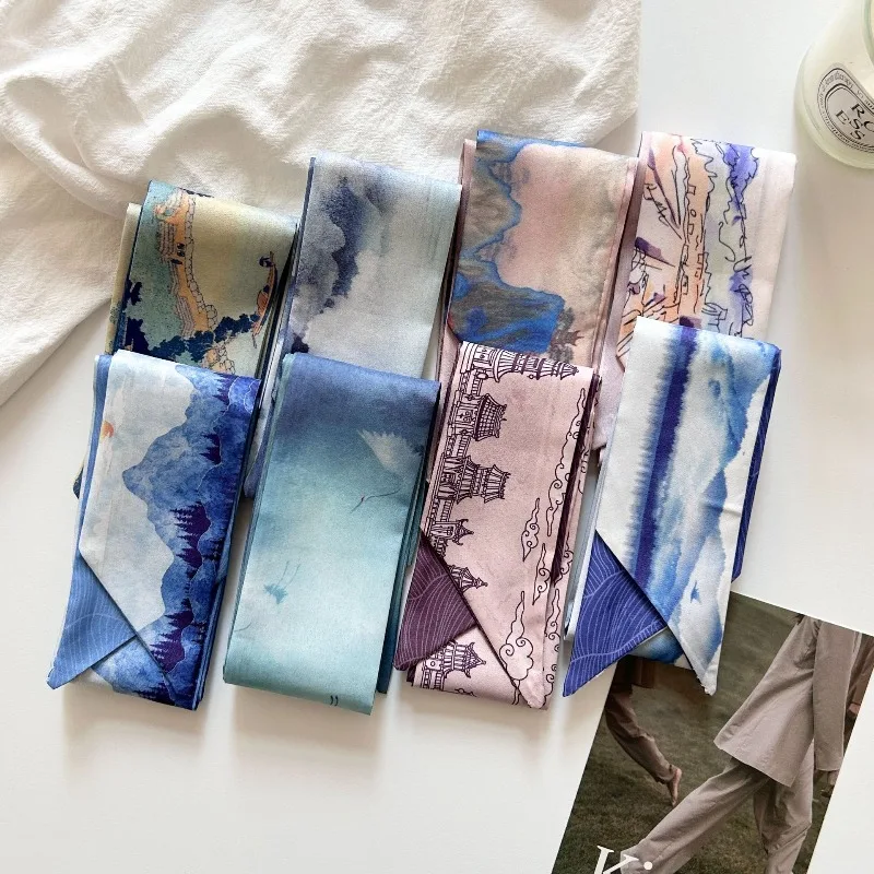 New Chinese Ink Wash Painting Long Narrow Scarf Hanfu Decor Ribbon Hair Band Vintage Multi Use Strap for Hair Tying Daily Outfit
New Chinese Ink Wash Painting Long Narrow Scarf Hanfu Decor Ribbon Hair Band Vintage Multi Use Strap for Hair Tying Daily Outfit