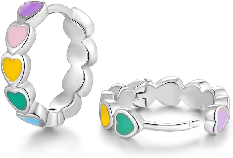 Rainbow Enamel Heart Small Hoop Earrings, Opal Stud Earrings, Sterling Silver Plated Cute Jewelry for Women Girls
Rainbow Enamel Heart Small Hoop Earrings, Opal Stud Earrings, Sterling Silver Plated Cute Jewelry for Women Girls