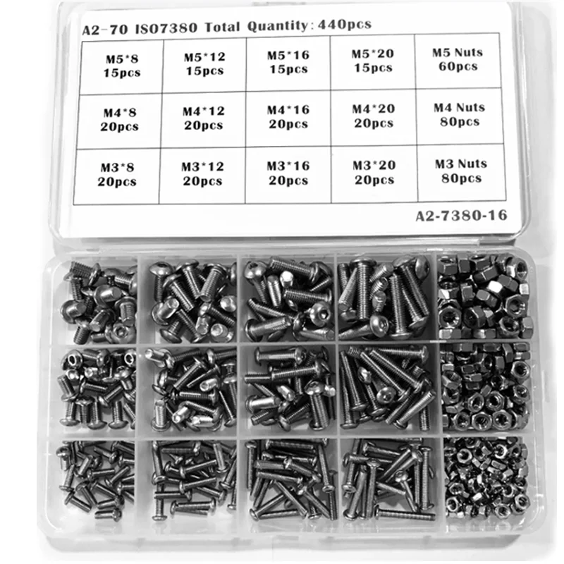 440 шт., винты с шестигранной головкой из нержавеющей стали 304, винт с круглой головкой, набор шестигранных гаек M3/4/5, набор винтов для ментальной работы
440 шт., винты с шестигранной головкой из нержавеющей стали 304, винт с круглой головкой, набор шестигранных гаек M3/4/5, набор винтов для ментальной работы