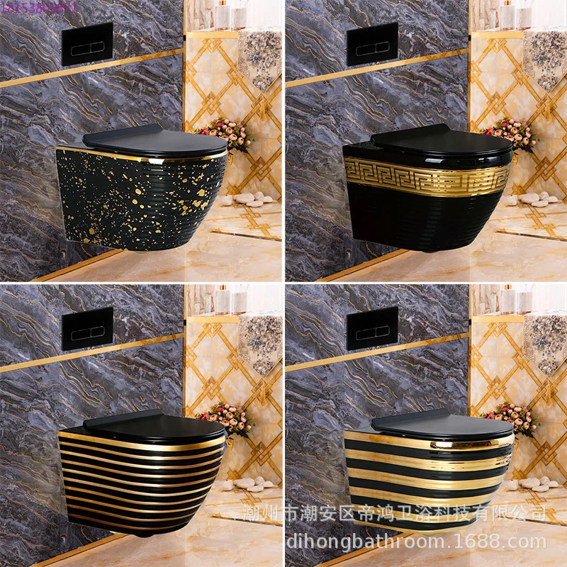 Black and gold toilet hanging European water tank wall hanging toilet hidden water tank toilet
Black and gold toilet hanging European water tank wall hanging toilet hidden water tank toilet