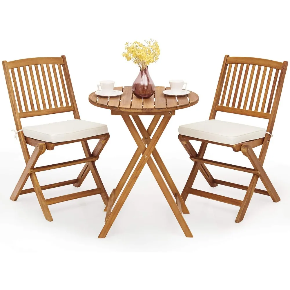 3Pcs Patio Bistro Set, Wood Folding Table Set, 2 Cushioned Chairs for Garden Yard, Outdoor Furniture Round Table (Natural & Bei
3Pcs Patio Bistro Set, Wood Folding Table Set, 2 Cushioned Chairs for Garden Yard, Outdoor Furniture Round Table (Natural & Bei