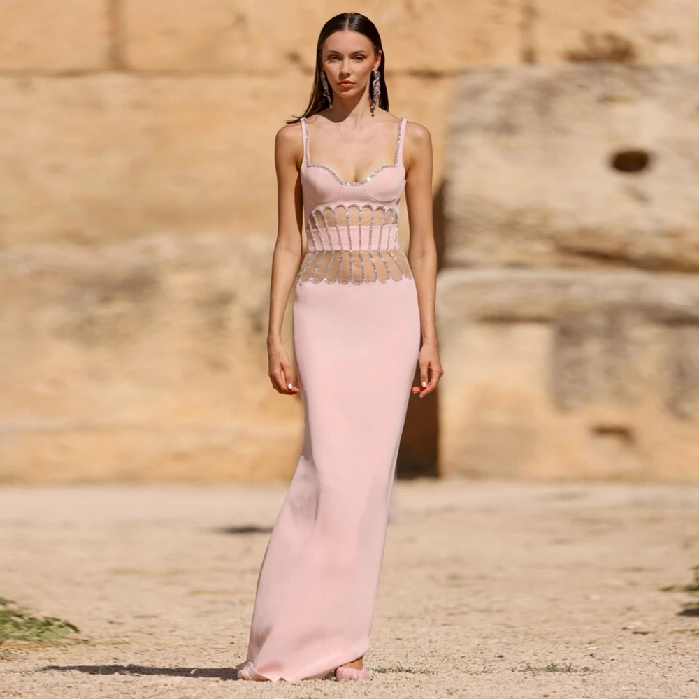 Sexy Floor Length Long Evening Dress Tank Neck Beaded Luxury Chic Prom Dresses Straight Sleeveless Light Pink Wedding Dress
Sexy Floor Length Long Evening Dress Tank Neck Beaded Luxury Chic Prom Dresses Straight Sleeveless Light Pink Wedding Dress