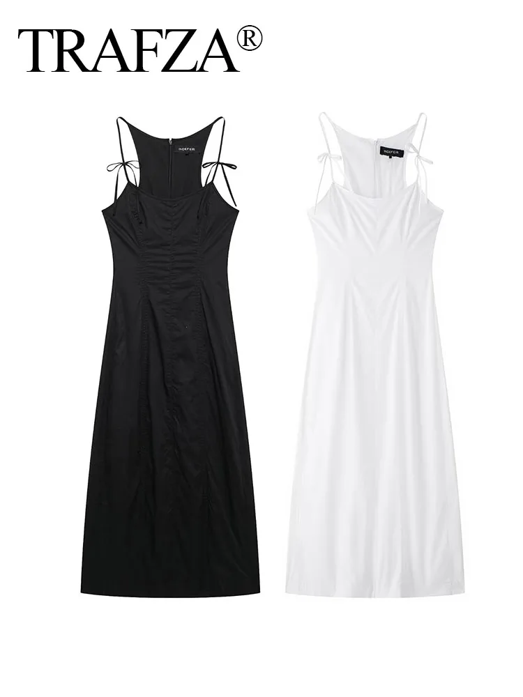 TRAFZA Female Summer Elegant Dresses Zipper Sleeveless Backless Bow Lace-up Decorate Beach Solid Sling Midi Dress Mujer
TRAFZA Female Summer Elegant Dresses Zipper Sleeveless Backless Bow Lace-up Decorate Beach Solid Sling Midi Dress Mujer