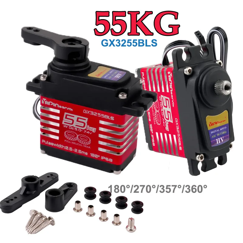 55kg GX3255BLS Digital Servo Brushless Motor High Torque 180/270/357/360 Degree IP68 Servos Parts for 1:8 1:10 RC Crawler Car
55kg GX3255BLS Digital Servo Brushless Motor High Torque 180/270/357/360 Degree IP68 Servos Parts for 1:8 1:10 RC Crawler Car