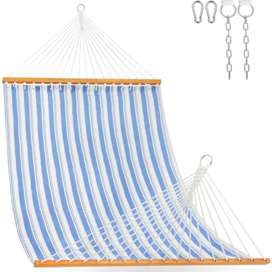 Outdoor double hammock with spreader bar for patio, poolside, backyard, beach; quick-dry textilene fabric; blue stripes; 450 lb
Outdoor double hammock with spreader bar for patio, poolside, backyard, beach; quick-dry textilene fabric; blue stripes; 450 lb