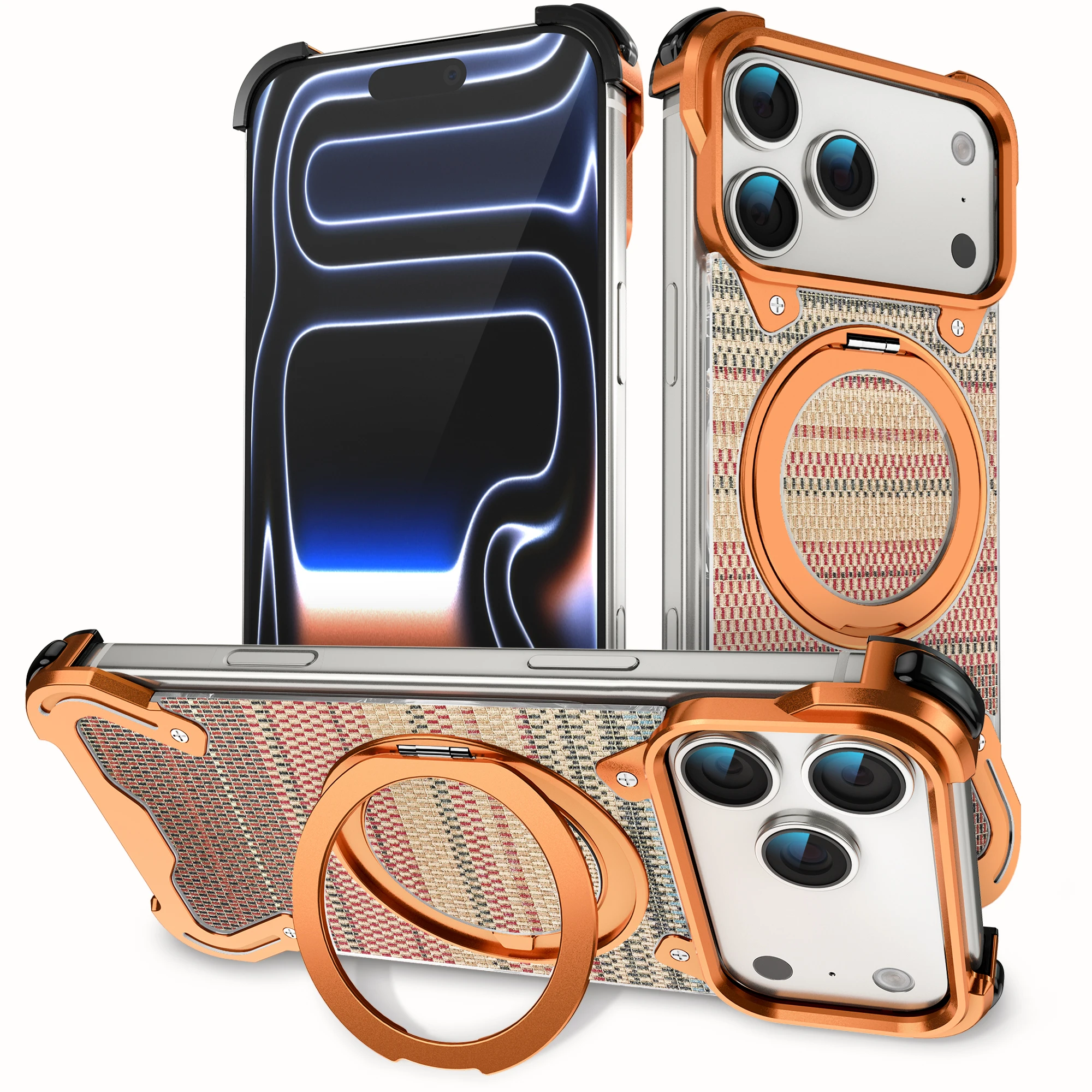 360° Rotating Magnetic KickStand Titanium Alloy Silk-texture Edgeless Case for iPhone 17 Pro max 16 15 Shockproof Cooling Cover
360° Rotating Magnetic KickStand Titanium Alloy Silk-texture Edgeless Case for iPhone 17 Pro max 16 15 Shockproof Cooling Cover