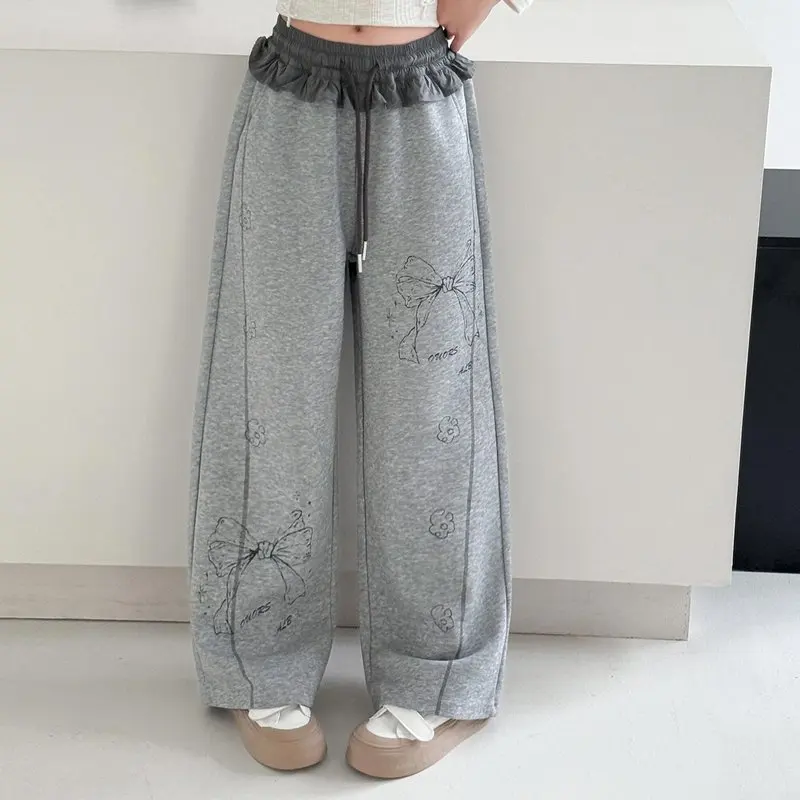 Kids Ruffle Elastic Waist Wide Leg Pants Bow Printed Casual Pants for Girls Drawstring Children's Baggy Gray Trousers Sweatpants
Kids Ruffle Elastic Waist Wide Leg Pants Bow Printed Casual Pants for Girls Drawstring Children's Baggy Gray Trousers Sweatpants