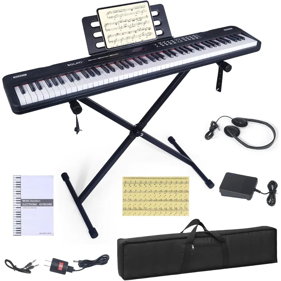 88 Key Semi-Weighted Digital Piano with Music Stand Power Supply Sustain Pedal Bluetooth MIDI for Home Stage in Black
88 Key Semi-Weighted Digital Piano with Music Stand Power Supply Sustain Pedal Bluetooth MIDI for Home Stage in Black