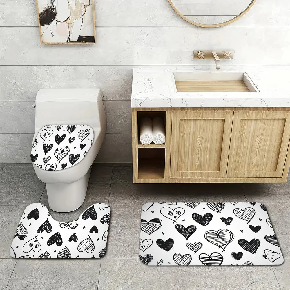 Cute Black and White Heart Print Bath Mat and Toilet Seat Cover Set Bathroom Home Decor Supplies Gifts for Couple
Cute Black and White Heart Print Bath Mat and Toilet Seat Cover Set Bathroom Home Decor Supplies Gifts for Couple