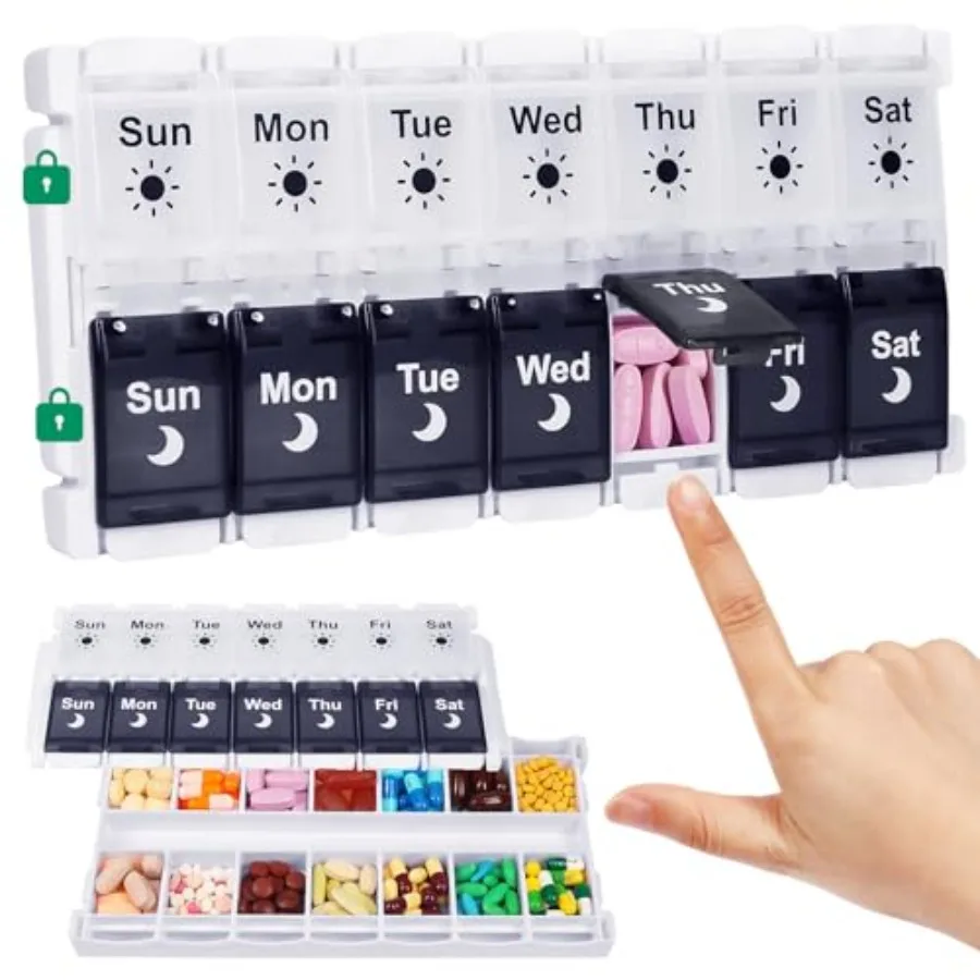Pill Organizer 2 Times a Day, Ea Fill Weekly Pill Am Pm Pus Button Pill Container 7 Day Medicine Organizer tamins plements Blac
Pill Organizer 2 Times a Day, Ea Fill Weekly Pill Am Pm Pus Button Pill Container 7 Day Medicine Organizer tamins plements Blac