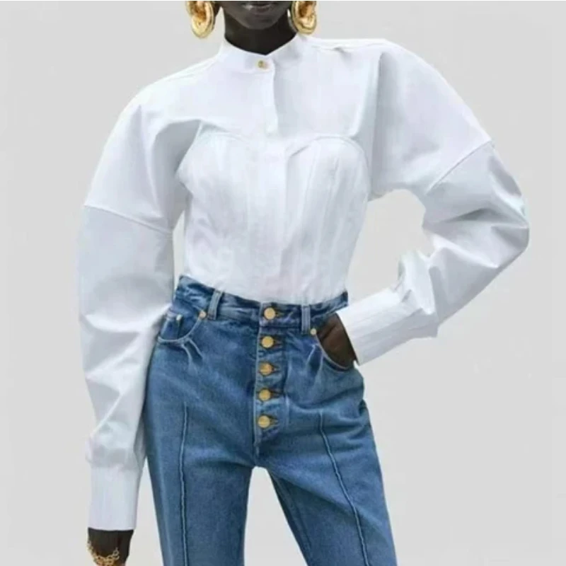 Solid Slimming Spliced Button Fashion Shirts for Women Round Neck Long Sleeves Tunic Patchwork Lace Up Shirt Female
Solid Slimming Spliced Button Fashion Shirts for Women Round Neck Long Sleeves Tunic Patchwork Lace Up Shirt Female