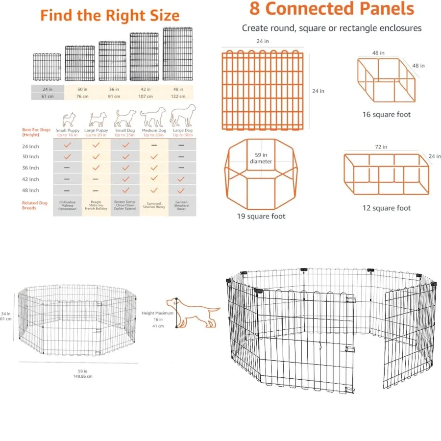 Foldable Octagonal Metal Exercise Dog Playpen, Indoor/Outdoor Pet Fence, No Door, 8 Panels, Extra Small, 24 x 24 Inch, Black
Foldable Octagonal Metal Exercise Dog Playpen, Indoor/Outdoor Pet Fence, No Door, 8 Panels, Extra Small, 24 x 24 Inch, Black