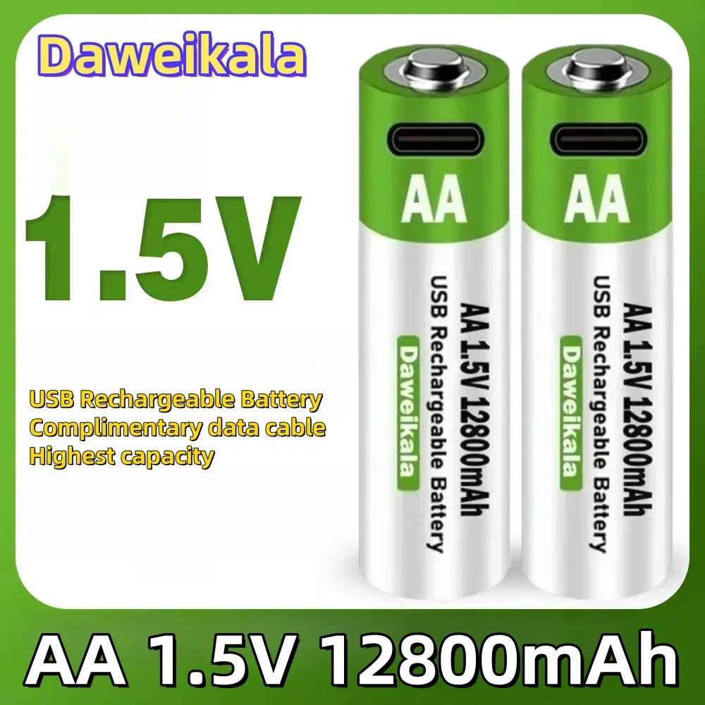 1.5V 2024 New AA USB Rechargeable Battery 12800 mAh Li-ion Battery for Remote Control Mouse Electric Toy Battery + Type-C Cable
1.5V 2024 New AA USB Rechargeable Battery 12800 mAh Li-ion Battery for Remote Control Mouse Electric Toy Battery + Type-C Cable