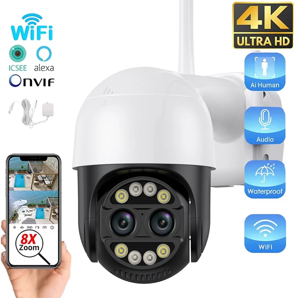 Apuaica 8MP 4K Dual Lens WIFI Camera PTZ 8X Digital Zoom 4K AI humanoid Auto Tracking Zoom Outdoor Audio CCTV Security Camera
Apuaica 8MP 4K Dual Lens WIFI Camera PTZ 8X Digital Zoom 4K AI humanoid Auto Tracking Zoom Outdoor Audio CCTV Security Camera