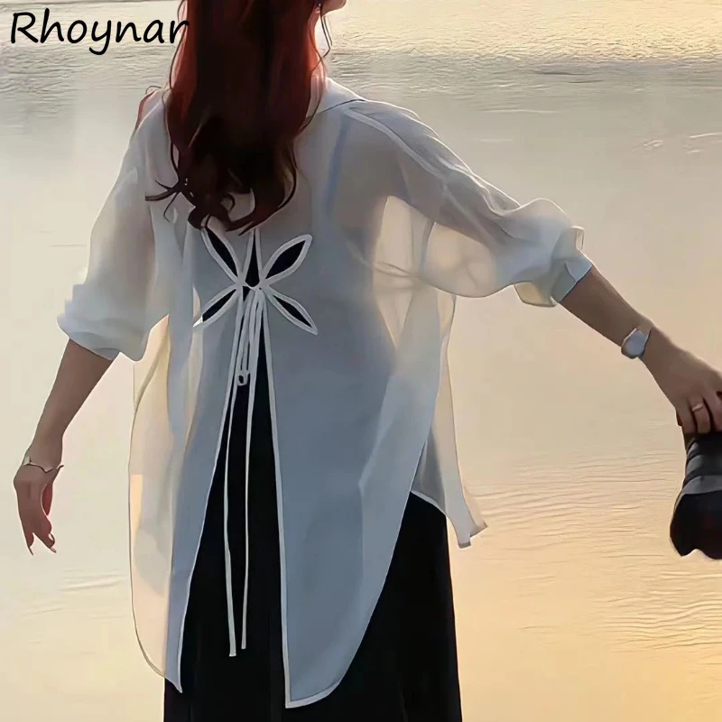 Lace-up Shirts Women Summer Girls Hollow Out Korean Fashion Leisure Solid Simple Seethrough Thin Sunscreen Clothing All-match
Lace-up Shirts Women Summer Girls Hollow Out Korean Fashion Leisure Solid Simple Seethrough Thin Sunscreen Clothing All-match