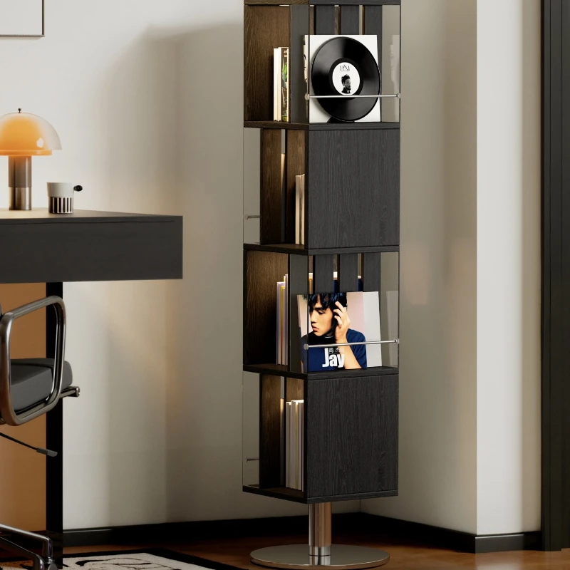 Black rotating bookshelf full mirror cabinet living room solid wood book and newspaper shelf with ambient light display
Black rotating bookshelf full mirror cabinet living room solid wood book and newspaper shelf with ambient light display