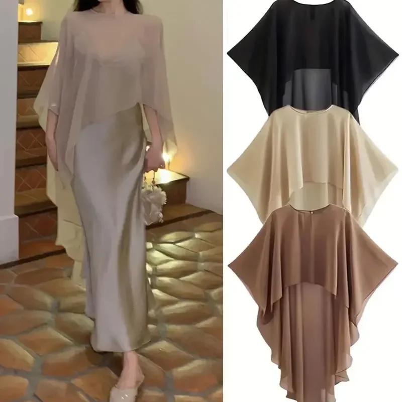 Women Fashion Summer Poncho Tops Asymmetric Tulle Cape Coat Vintage Elegant Chiffon Long Shawl Wraps Evening Wedding Cover Up
Women Fashion Summer Poncho Tops Asymmetric Tulle Cape Coat Vintage Elegant Chiffon Long Shawl Wraps Evening Wedding Cover Up