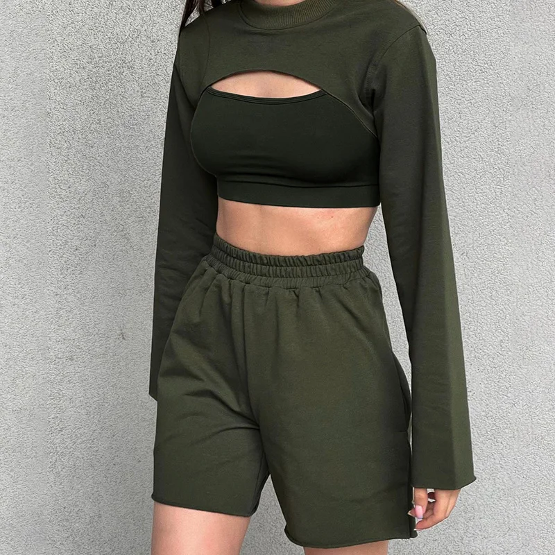 Women's Casual Sportswear Black Sweatshirt Shorts Vest Suit Solid Color Street Style Long-sleeved Top Harajuku O-neck T-shirt
Women's Casual Sportswear Black Sweatshirt Shorts Vest Suit Solid Color Street Style Long-sleeved Top Harajuku O-neck T-shirt