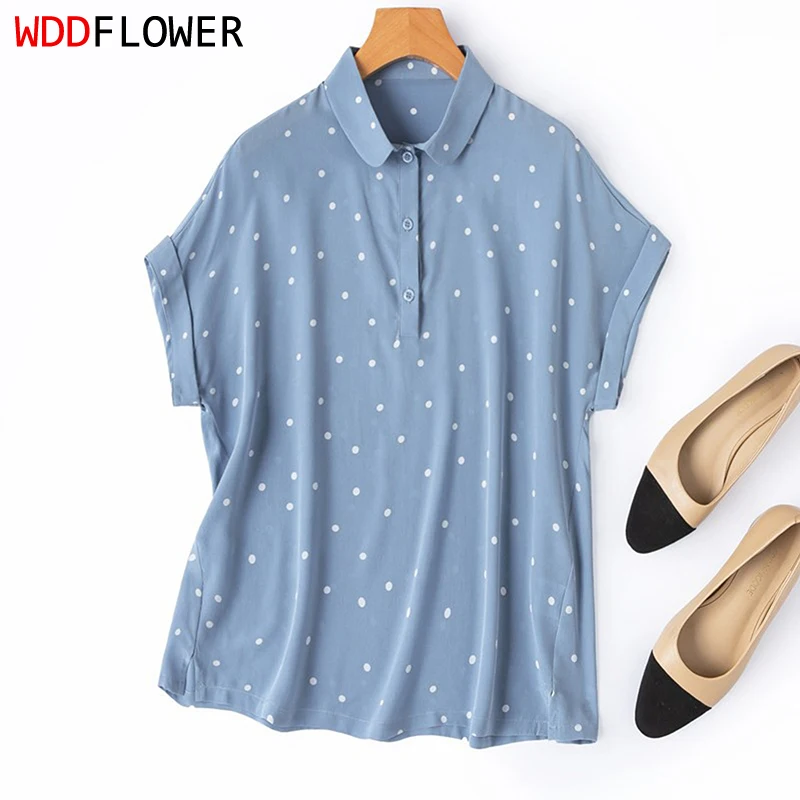 Women Short Sleeve Shirt 100% Mulberry Silk 16 Momme Youthful Blue Polka Dots Peter Pan Collar Shirt Casual Top Blouse M1641
Women Short Sleeve Shirt 100% Mulberry Silk 16 Momme Youthful Blue Polka Dots Peter Pan Collar Shirt Casual Top Blouse M1641