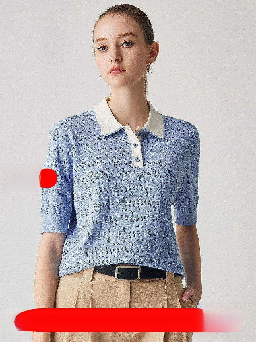 Maoke Silk Women's Shirt Short Sleeve Breathable Casual Style Autumn New Color Block College Style T-Shirt by Zhaojun
Maoke Silk Women's Shirt Short Sleeve Breathable Casual Style Autumn New Color Block College Style T-Shirt by Zhaojun