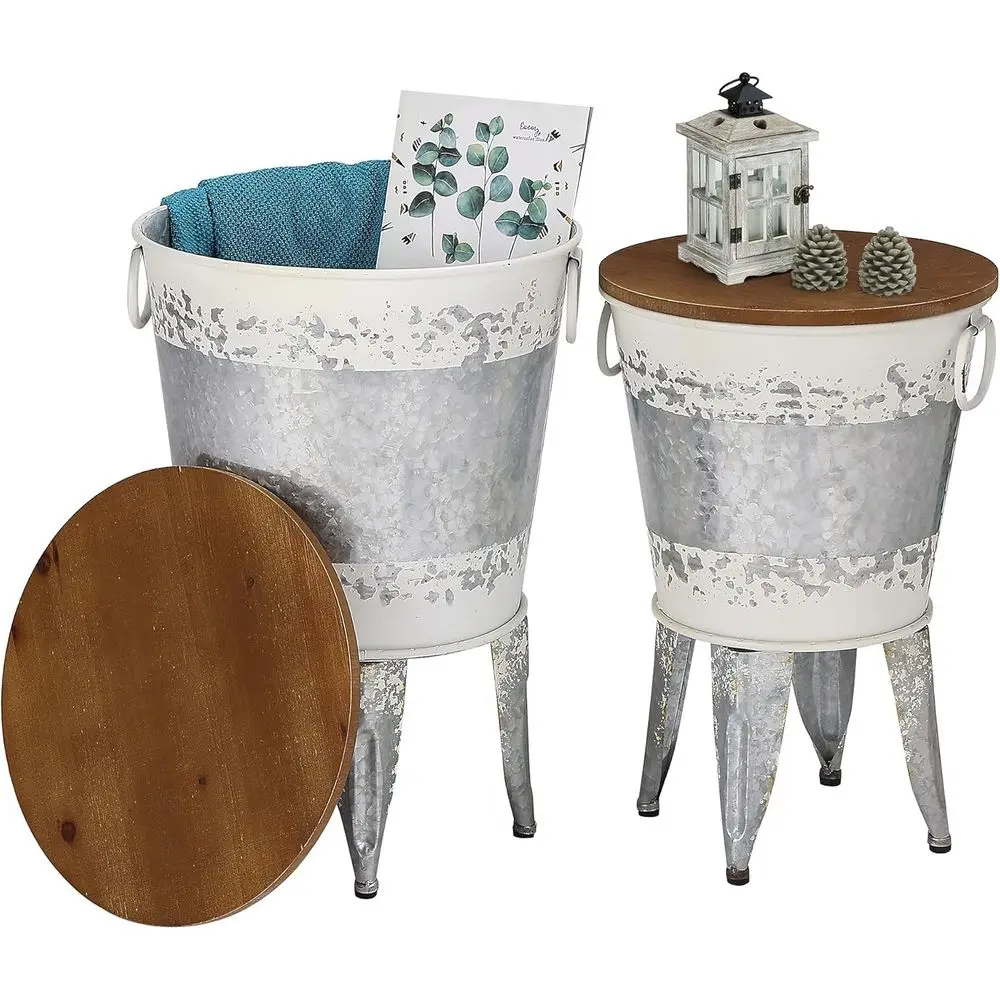 Rustic Antique Galvanized Accent Table with Storage Bin and Round Wood Lid (Distressed White)
Rustic Antique Galvanized Accent Table with Storage Bin and Round Wood Lid (Distressed White)