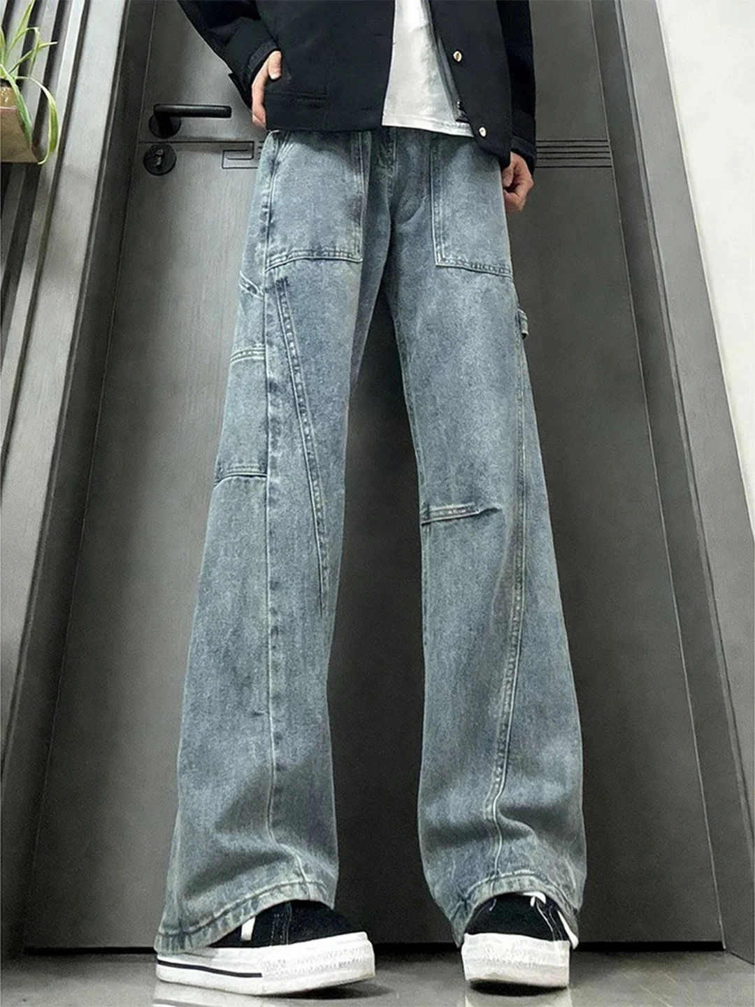 Мужские джинсы Blue Waed Denim с дизайнерскими разрезами, рабочие брюки в американском стиле, расклешенные прямые брюки
Мужские джинсы Blue Waed Denim с дизайнерскими разрезами, рабочие брюки в американском стиле, расклешенные прямые брюки