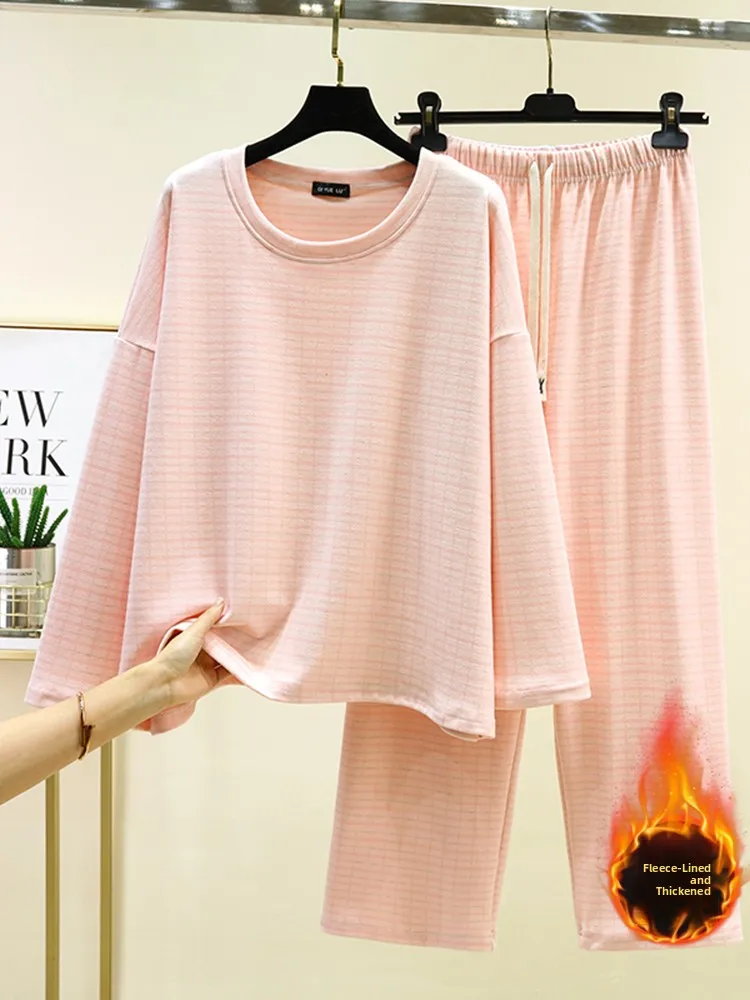Thickened Double-Sided Fleece Warm Set Women's round Neck T-Shirt Home Clothes Outdoor Wearable Plaid Sleepwear Pants
Thickened Double-Sided Fleece Warm Set Women's round Neck T-Shirt Home Clothes Outdoor Wearable Plaid Sleepwear Pants
