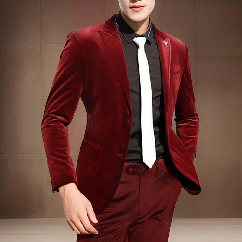 Business Suits for Men Slim Fit Groom Tuxedo Wedding Prom 2 Pcs Male Fashion Suit Burgundy Velvet Jacket with Pants 2024
Business Suits for Men Slim Fit Groom Tuxedo Wedding Prom 2 Pcs Male Fashion Suit Burgundy Velvet Jacket with Pants 2024