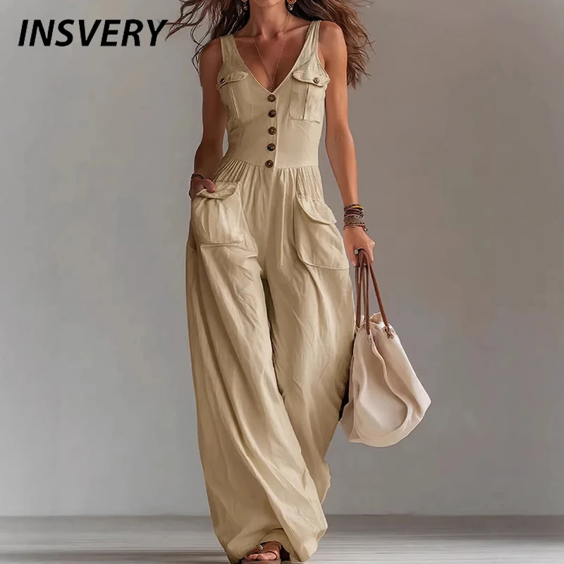 Summer Sleeveless V Neck Wide Leg Jumpsuit Women Elegant Solid Color High Waist Women Romper Female Playsuits Overalls
Summer Sleeveless V Neck Wide Leg Jumpsuit Women Elegant Solid Color High Waist Women Romper Female Playsuits Overalls