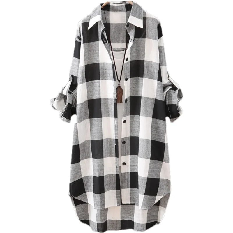 Cotton Plaid Long Shirt Women Blouse Spring Summer Sunscreen Clothing Loose Long sleeved Top All Match Shirt Coat Beach Cardigan
Cotton Plaid Long Shirt Women Blouse Spring Summer Sunscreen Clothing Loose Long sleeved Top All Match Shirt Coat Beach Cardigan