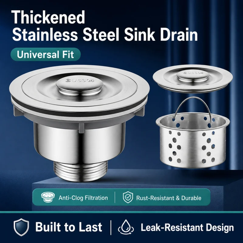 304 Stainless Steel Kitchen Sink Strainer Basket with 150cm Flexible Drain Hose Anti-Clog Odor Blocker Universal Stopper
304 Stainless Steel Kitchen Sink Strainer Basket with 150cm Flexible Drain Hose Anti-Clog Odor Blocker Universal Stopper