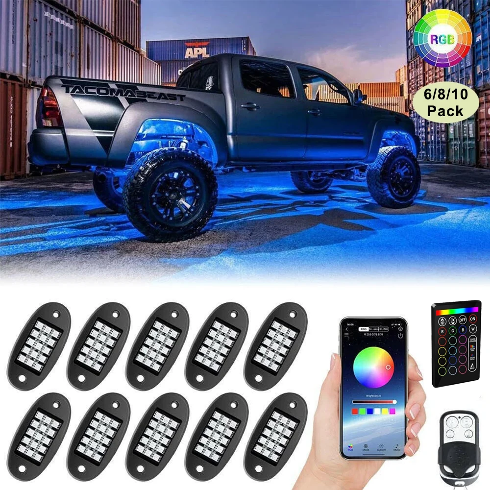 6/8/10 Pods RGB LED Rock Lights Kit Underbody Music Light Bluetooth APP Multicolor Neon Underglow Lighting for Car Decorations
6/8/10 Pods RGB LED Rock Lights Kit Underbody Music Light Bluetooth APP Multicolor Neon Underglow Lighting for Car Decorations